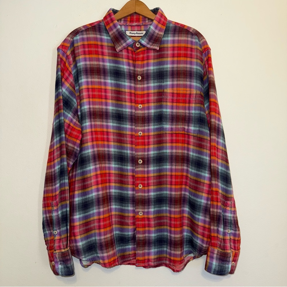 Tommy Bahama Colorful Plaid Double Layer Fabric Button Up